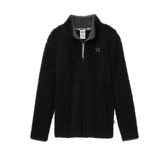 Victoria's Secret PINK Sherpa Fuzzy Quarter Zip Pullover Sweater Small Womens - Picture 1 of 10